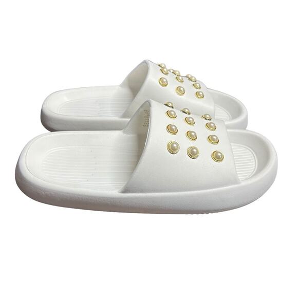 Kenneth Cole Mello Faux Pearl Studded Platform Slip On Slides NEW  Size 10 - Picture 4 of 10